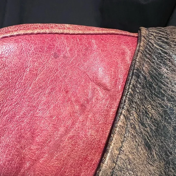 Double D Ranch Red and Black Leather Fringe Jacket-Vintage - Picture 7 of 8